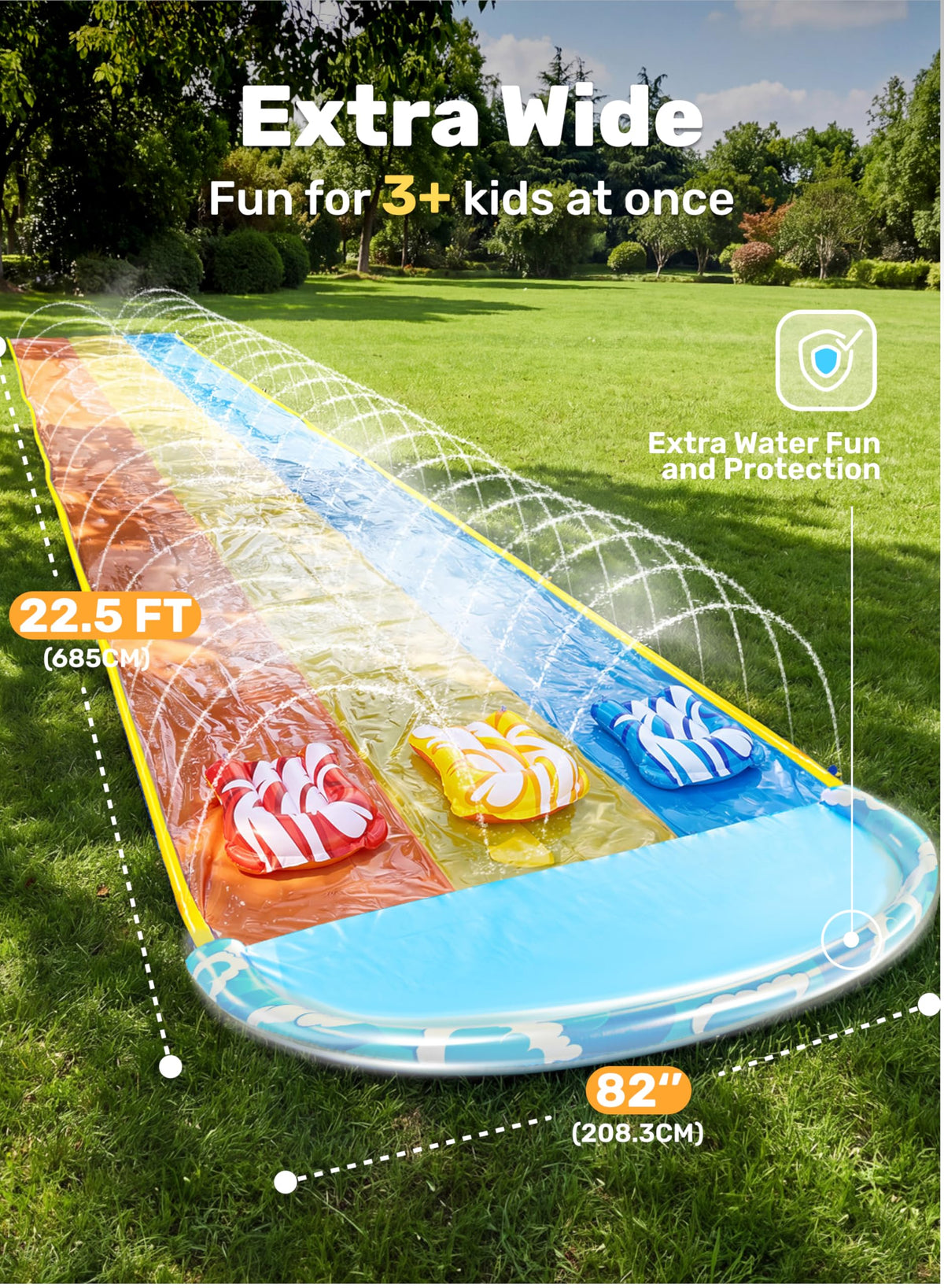 Sloosh Waves three-lane in-use scene with kids enjoying the multi-lane splash