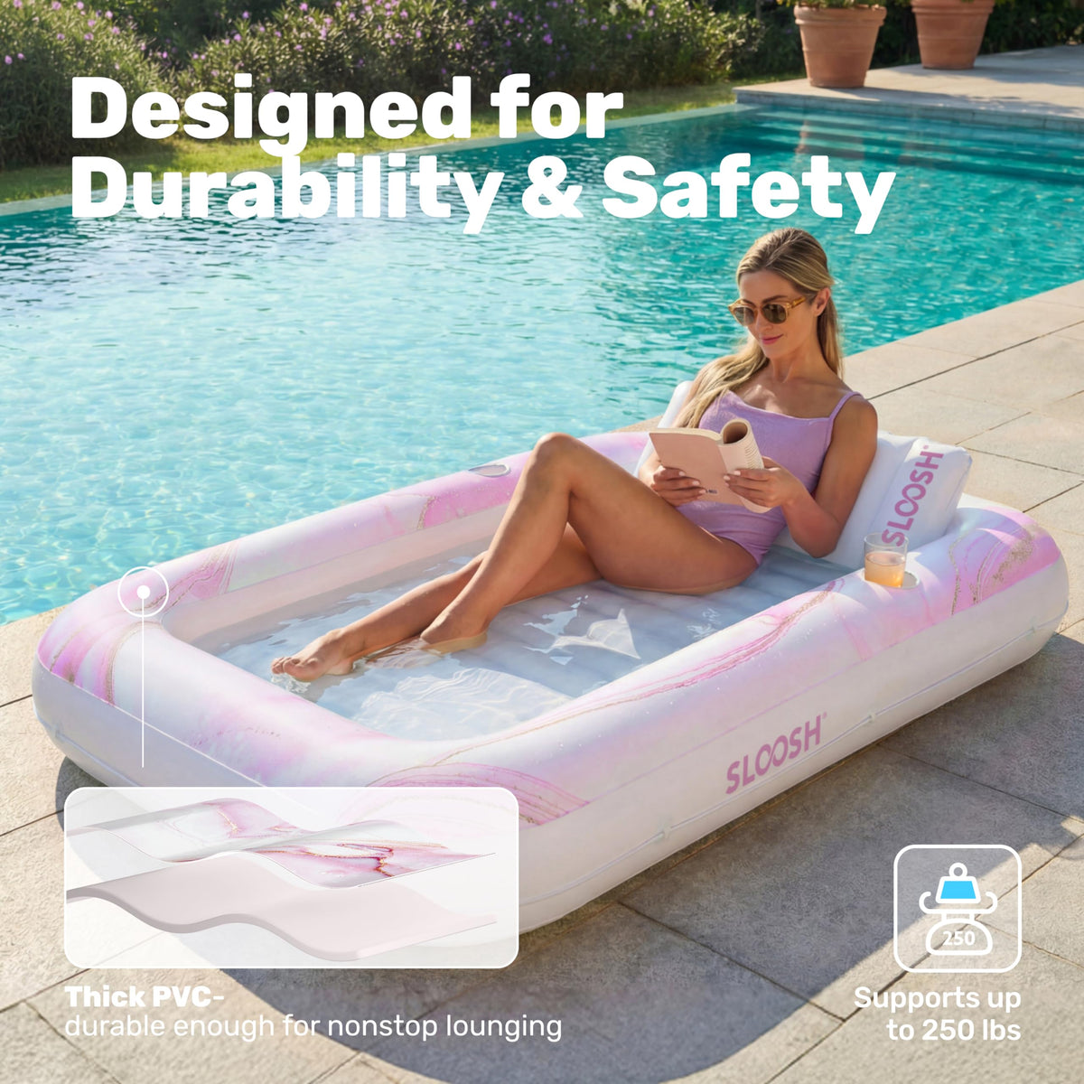 Sloosh wrap-around rope provides added stability during outdoor use.