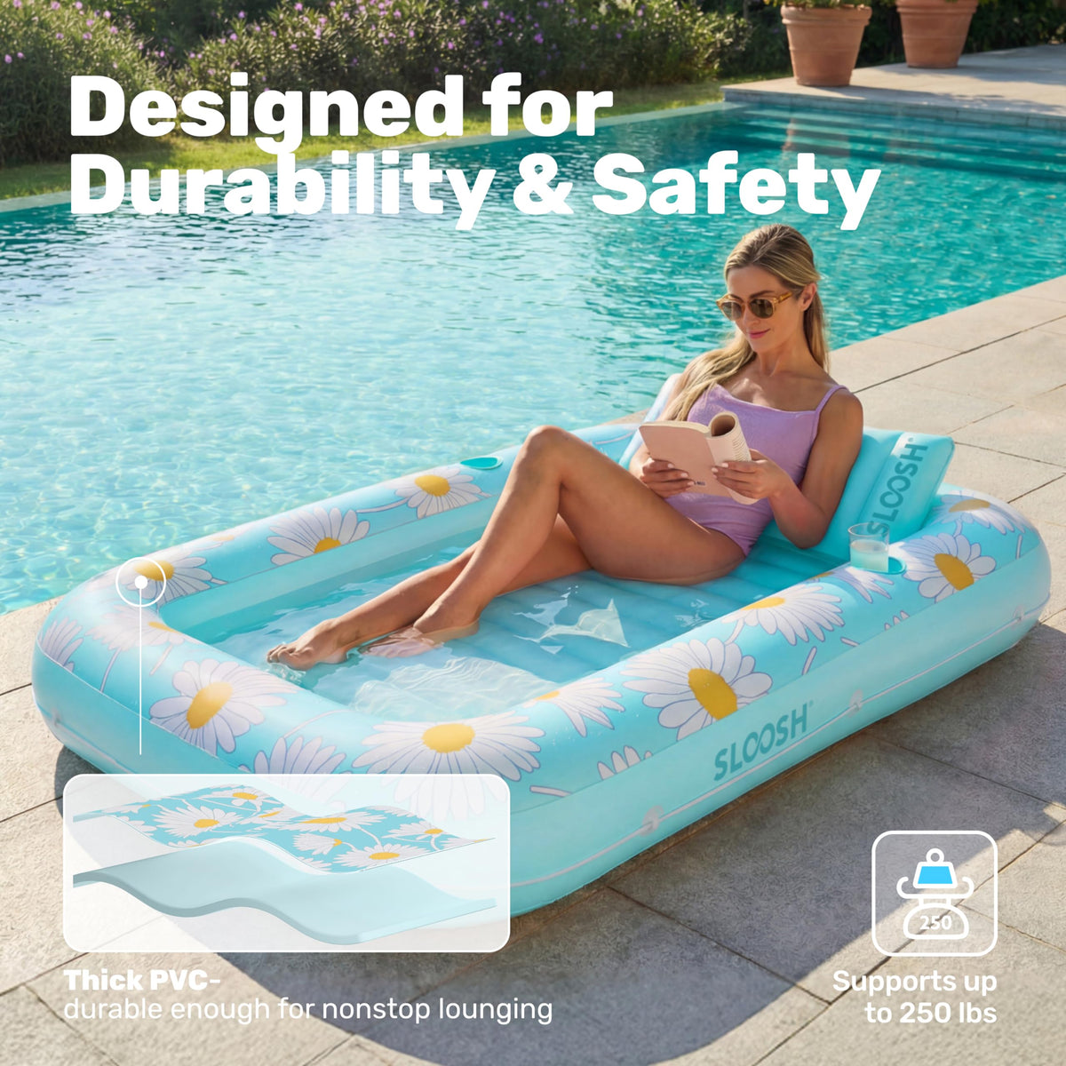 Sloosh wrap-around rope adds stability for relaxed backyard lounging.