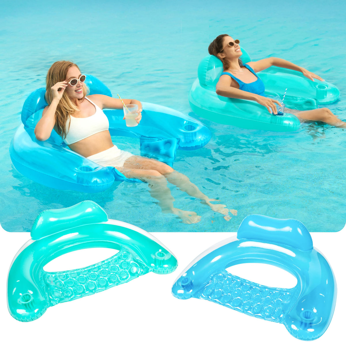 SLOOSH XL pool chairs with cup holders blue-green for sunny poolside sipping