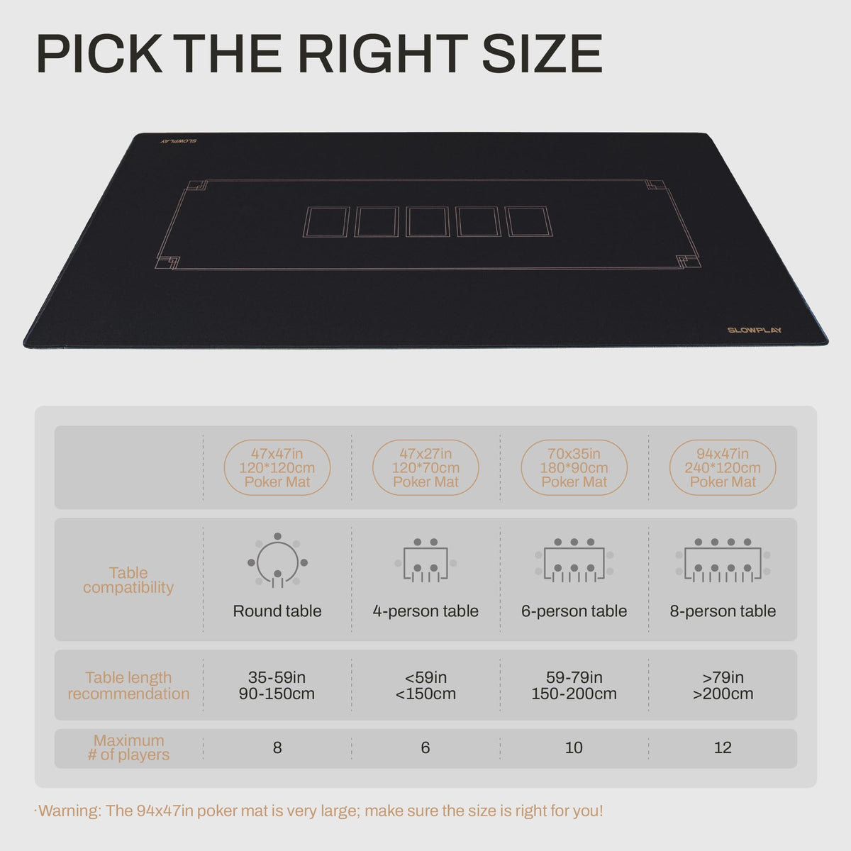 SLOWPLAY Godel Poker Mat waterproof top protects tables from spills.