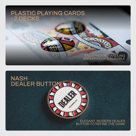 SLOWPLAY Nash contents featuring two decks and a dealer button for quick setup.