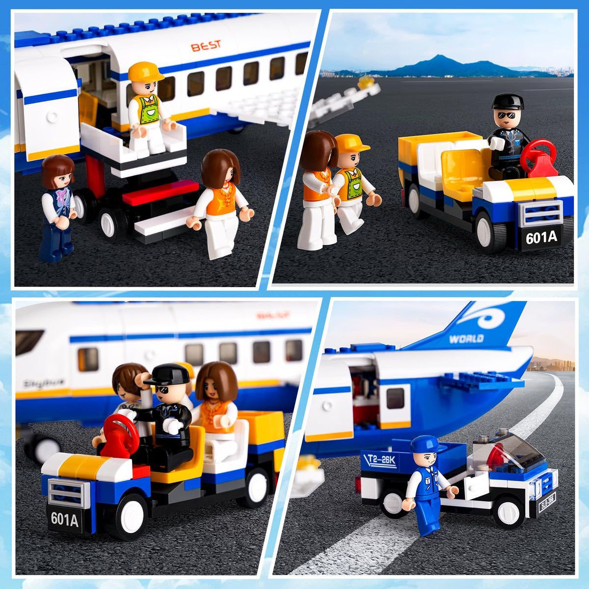 Sluban city passenger airplane wheels and canopy for smooth rolling play