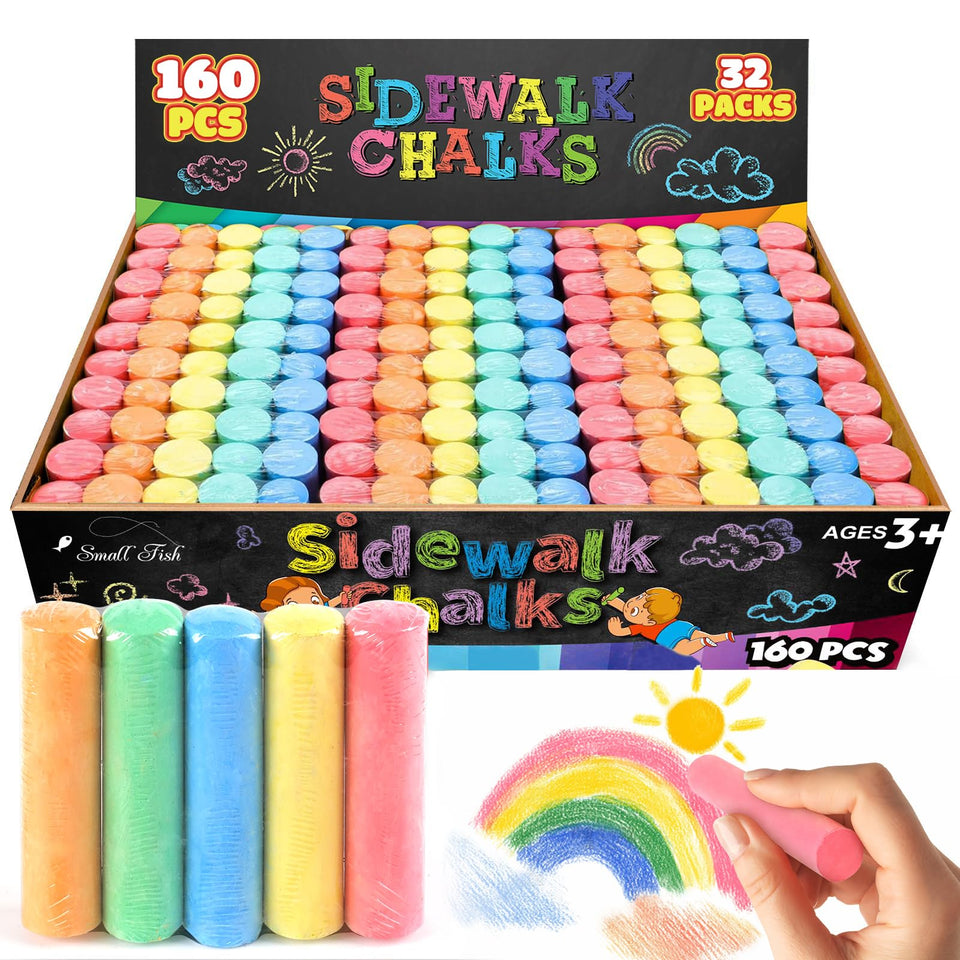 SMALL FISH 160pcs jumbo sidewalk chalk set for vibrant outdoor art on sidewalks.