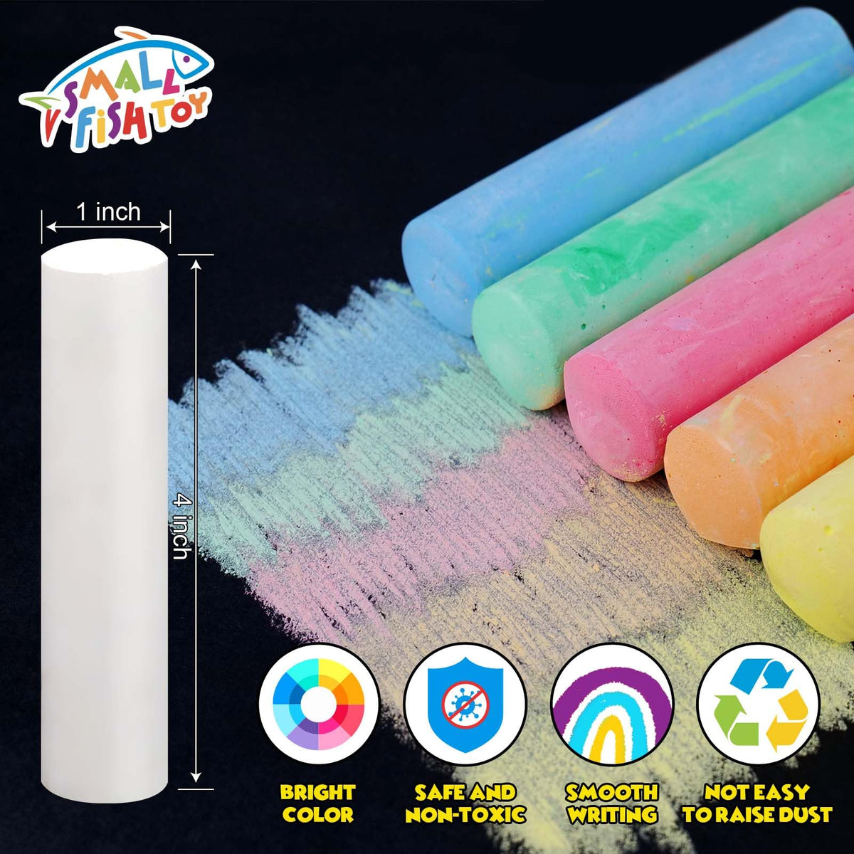 Small Fish dustless non-toxic chalk sticks keep hands clean during play.