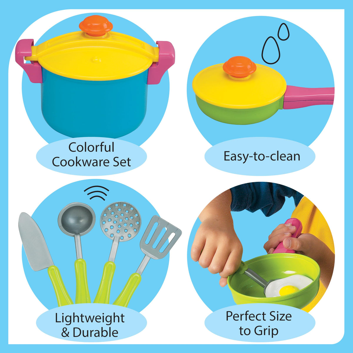 Small World Toys frying pan with lid for realistic pretend frying sessions.