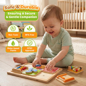 Small Fish wooden sensory board offers quiet, focused play for toddlers 1–3.