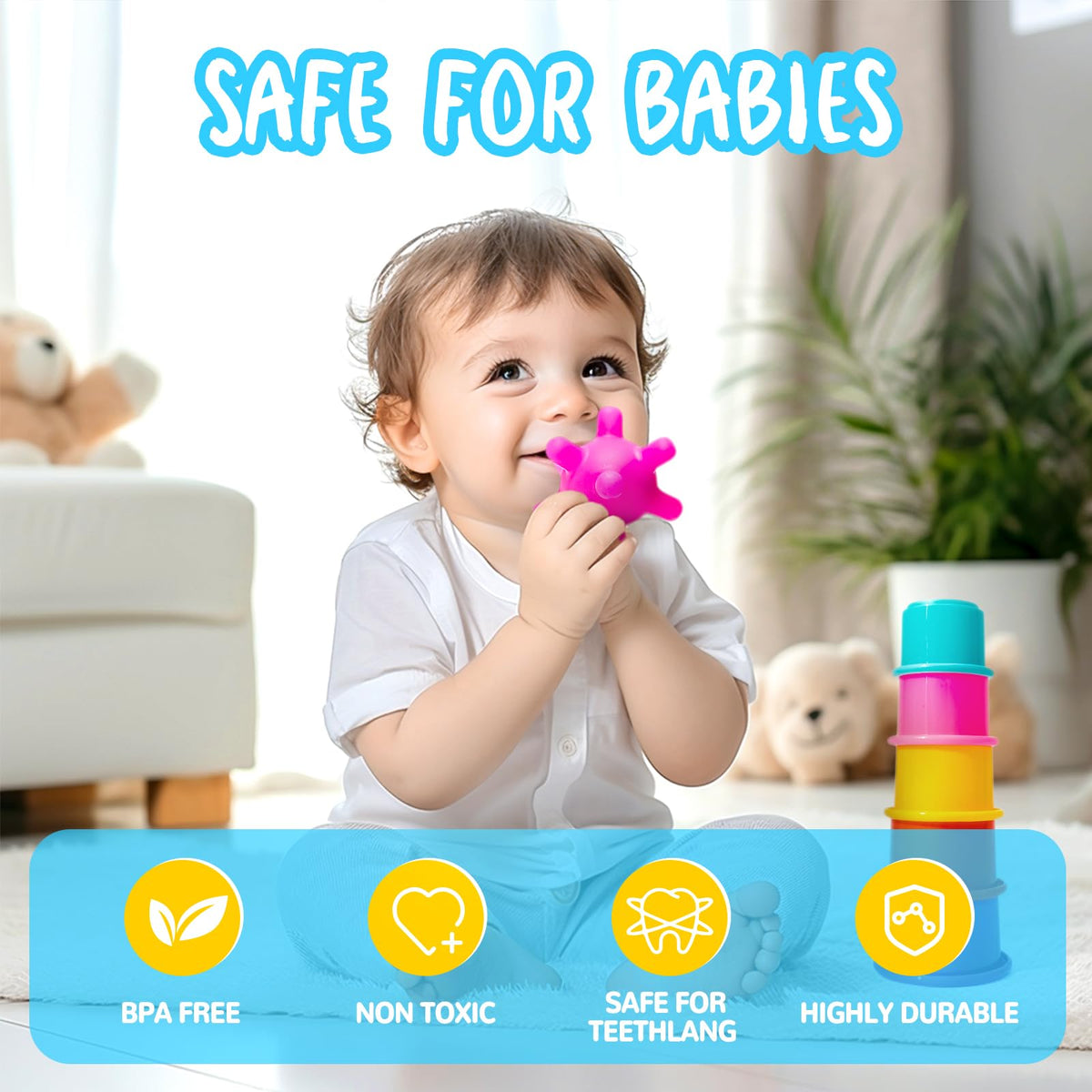 Smallzi baby rattle balls provide gentle sound cues for early listening