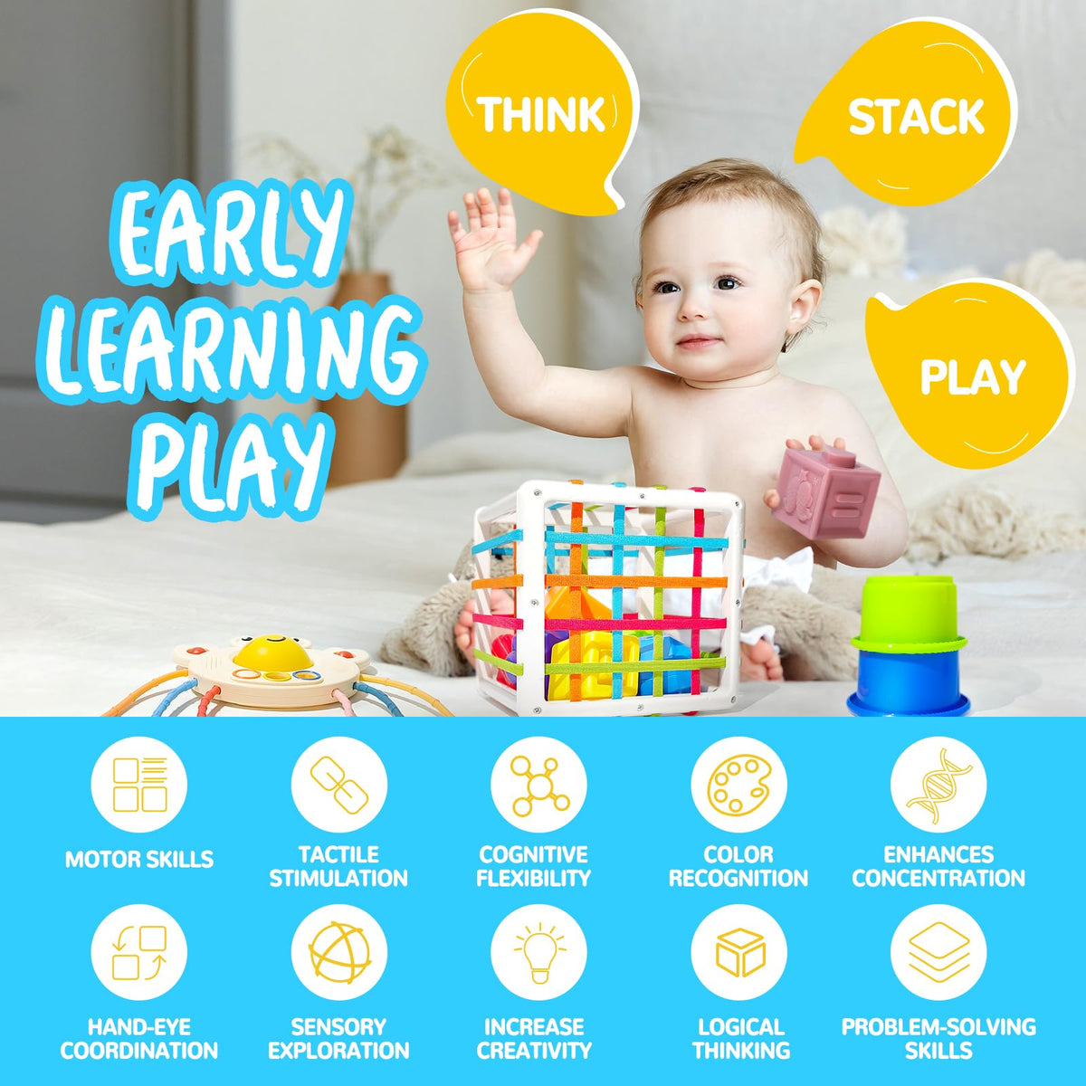 Smallzi sensory bin cube fosters reach, grasp, and exploratory play