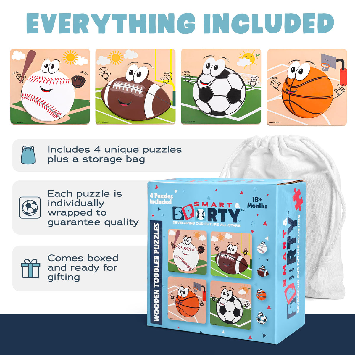 Smart and Sporty wooden baseball puzzle for toddlers to develop fine motor skills