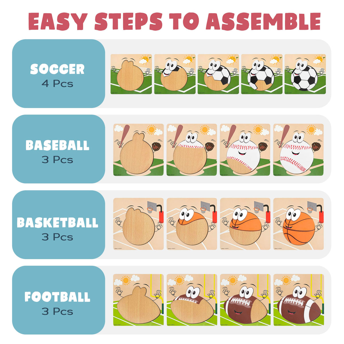 Smart and Sporty wooden football puzzle for toddlers encouraging color and shape recognition