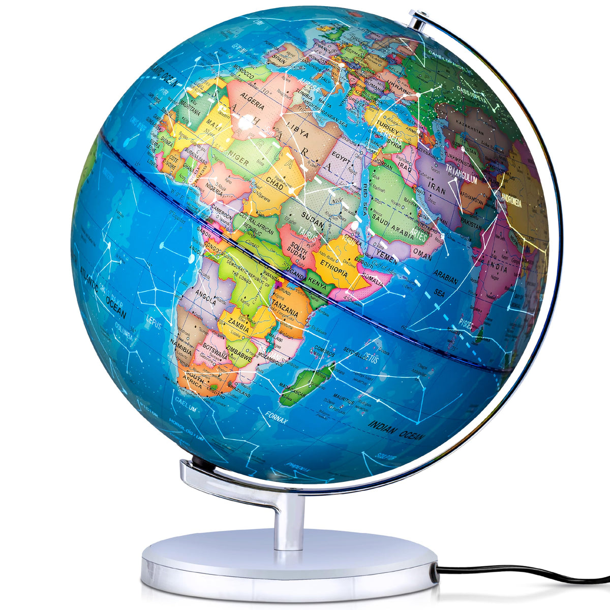 SMART WALLABY glow-ready globe provides ambient light for reading.
