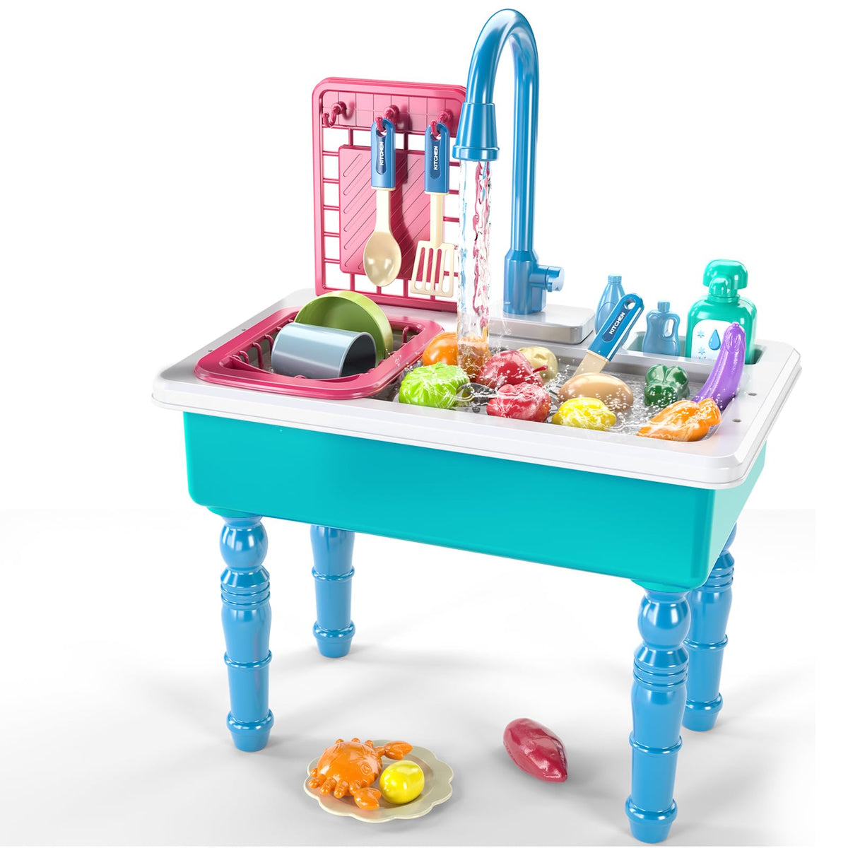 SmartChef play kitchen sink toy blue with running water for immersive pretend play