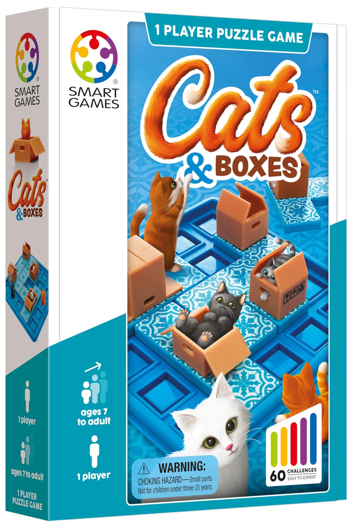 SmartGames Cats and Boxes challenge cards guiding focused, strategic play.
