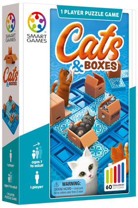SmartGames Cats and Boxes challenge cards guiding focused, strategic play.