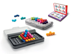 SmartGames child playing IQ Puzzler Pro — family-friendly challenge for ages 6 to adult.