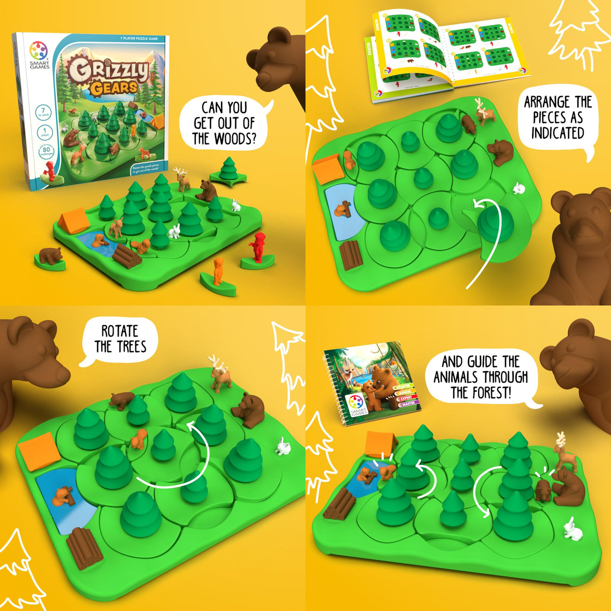 SmartGames Grizzly Gears packaging highlights contents and skills to develop.