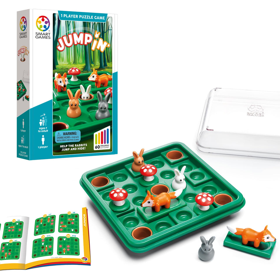 SmartGames Jump in' board with rabbits and mushrooms promotes strategic planning during play