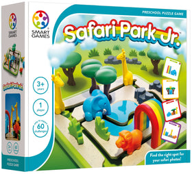 SmartGames Safari Park Jr. challenge cards guide 60 progressive levels of thinking.