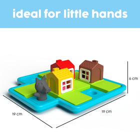 SmartGames Three Little Piggies wolf challenge figure during a puzzle