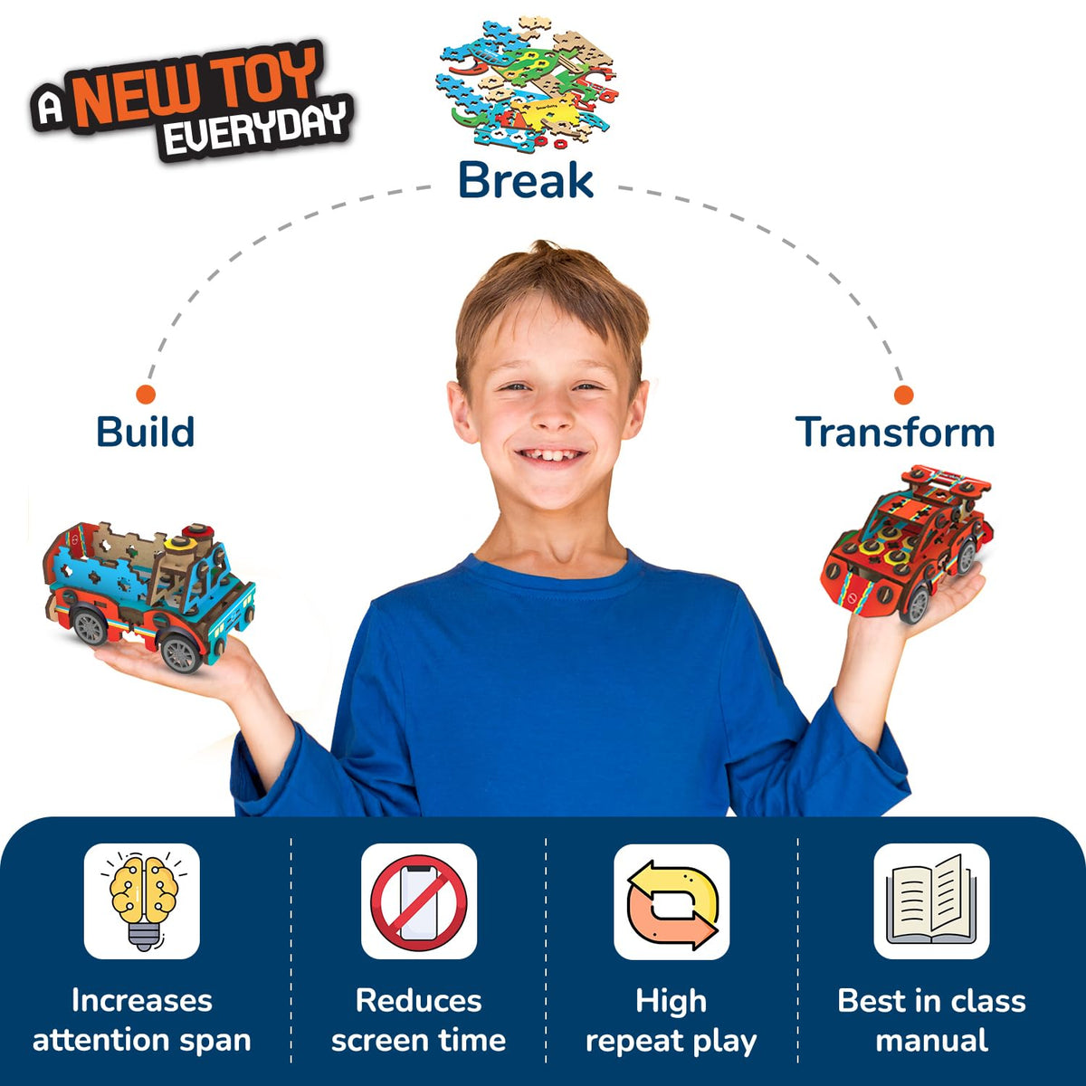 Smartivity 20in1 Spin-n-Go car model encourages creative problem solving.