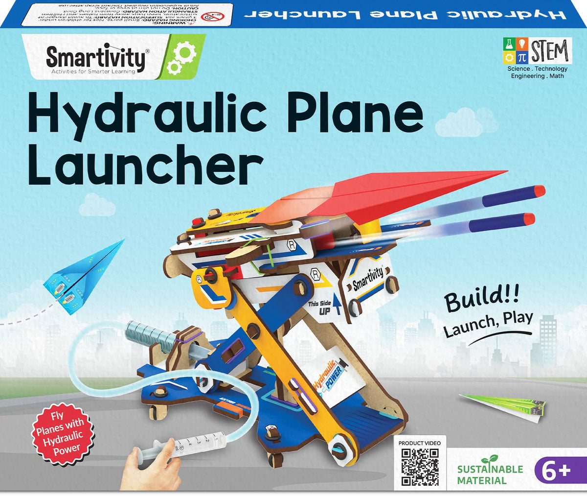 Smartivity 2in1 hydraulic launcher front view showing engaging STEM setup for curious kids