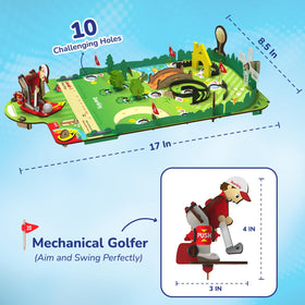 Wooden parts of Smartivity mini golf table top game laid out