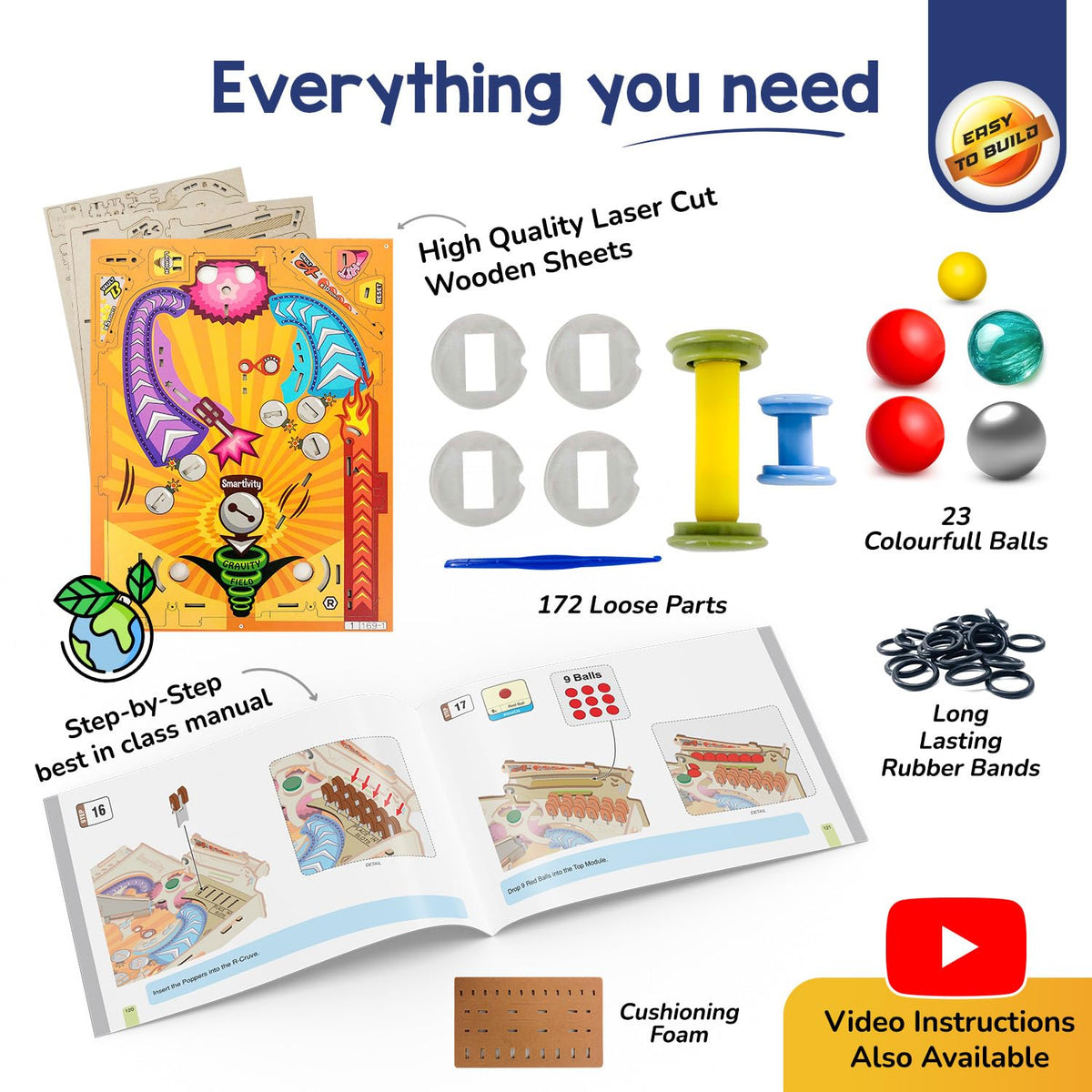Smartivity Pinball Machine – instruction manual guiding kids through confident, independent assembly.