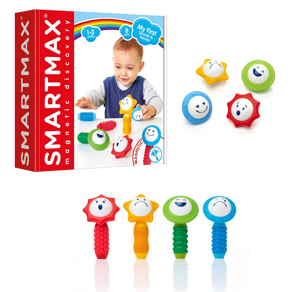 SmartMax First Sounds colorful pieces promote sensory exploration and fine motor skills.