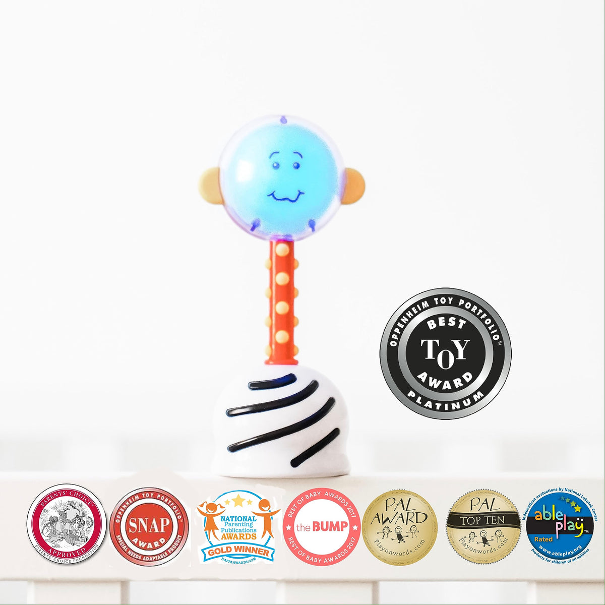 SmartNoggin NogginStik includes a baby-safe mirror for self-discovery during play