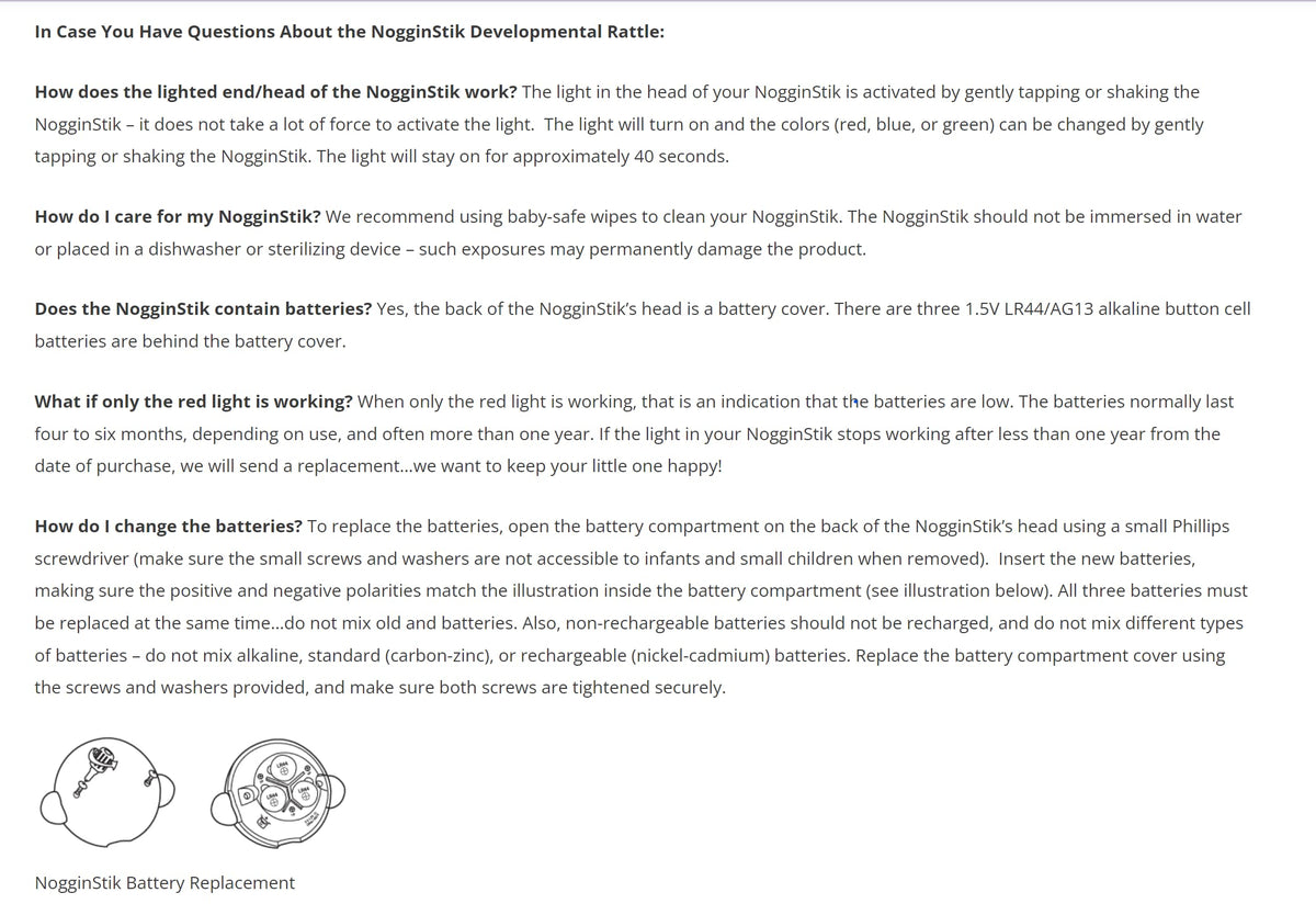 SmartNoggin NogginStik soft rattle at the base provides gentle auditory feedback