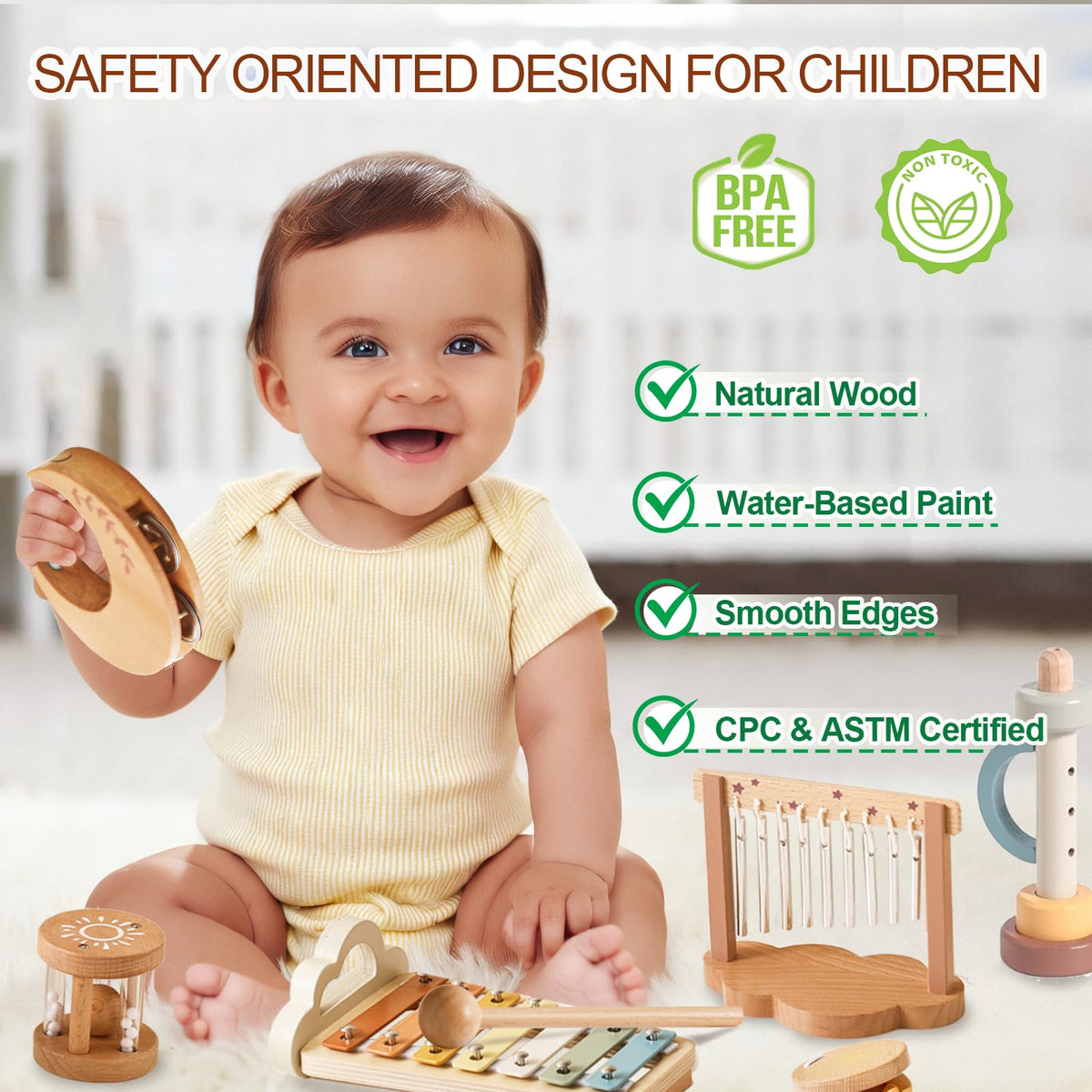 Smartwo baby montessori moon tambourine encourages rhythm and group interaction