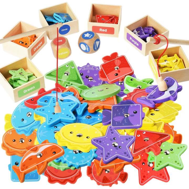 Smartwo Montessori Fishing Game in use promotes color and shape recognition during play.
