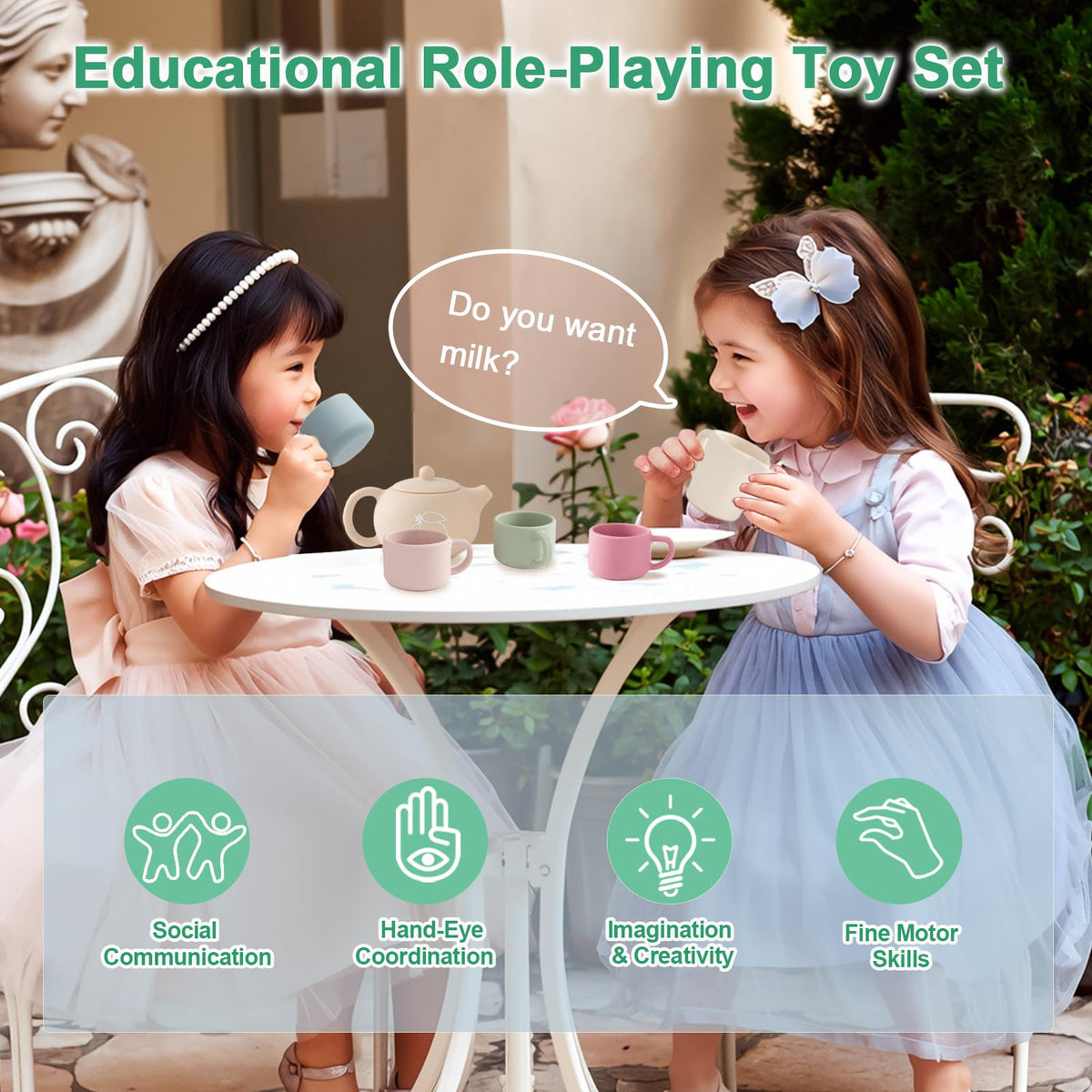 Smartwo silicone tea set colorful cups for imaginative tea time play