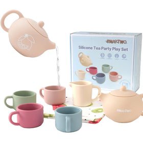 Smartwo silicone tea set for toddlers with removable lid, ideal for safe pretend tea parties