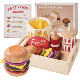 Smartwo wooden burger buns for durable pretend play and safe kitchen fun.