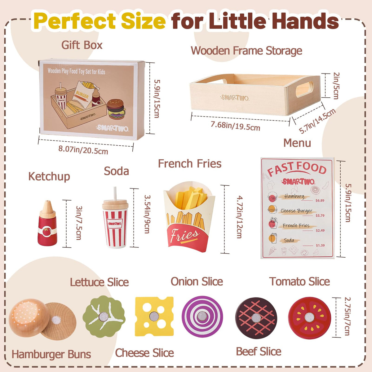 Smartwo wooden french fries offer dipping play and snack-themed role play.