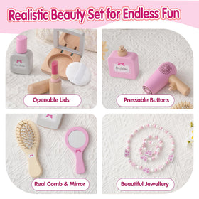 Smartwo wooden comb and mirror support tidy pretend salon sessions and organization