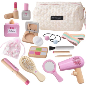 Smartwo wooden makeup toy set with hair dryer for imaginative play and safe exploration