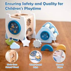 Smartwo wooden space toy shape matching supports cognitive recognition for toddlers.