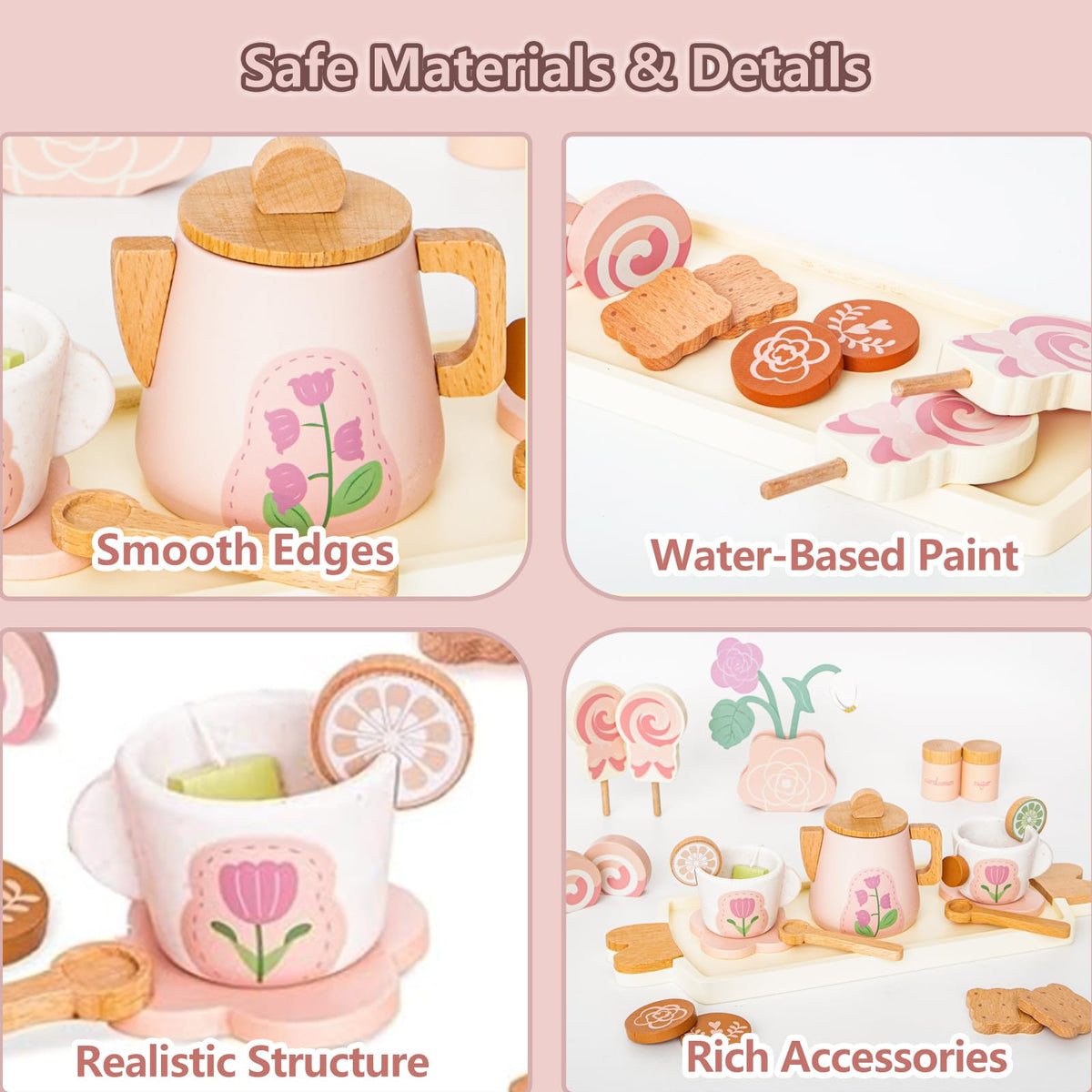 Smartwo wooden tea set tea tray helps organize pretend parties and easy serving.