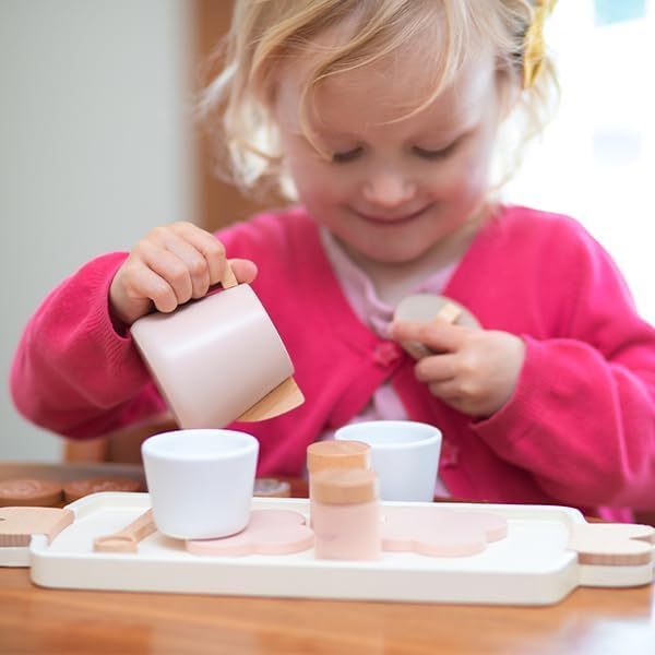 Smartwo wooden tea set swiss rolls invite sweet pretend snacks during playtime.