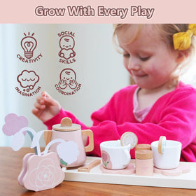 Smartwo wooden tea set cups promote sharing and precise hand coordination during tea time.