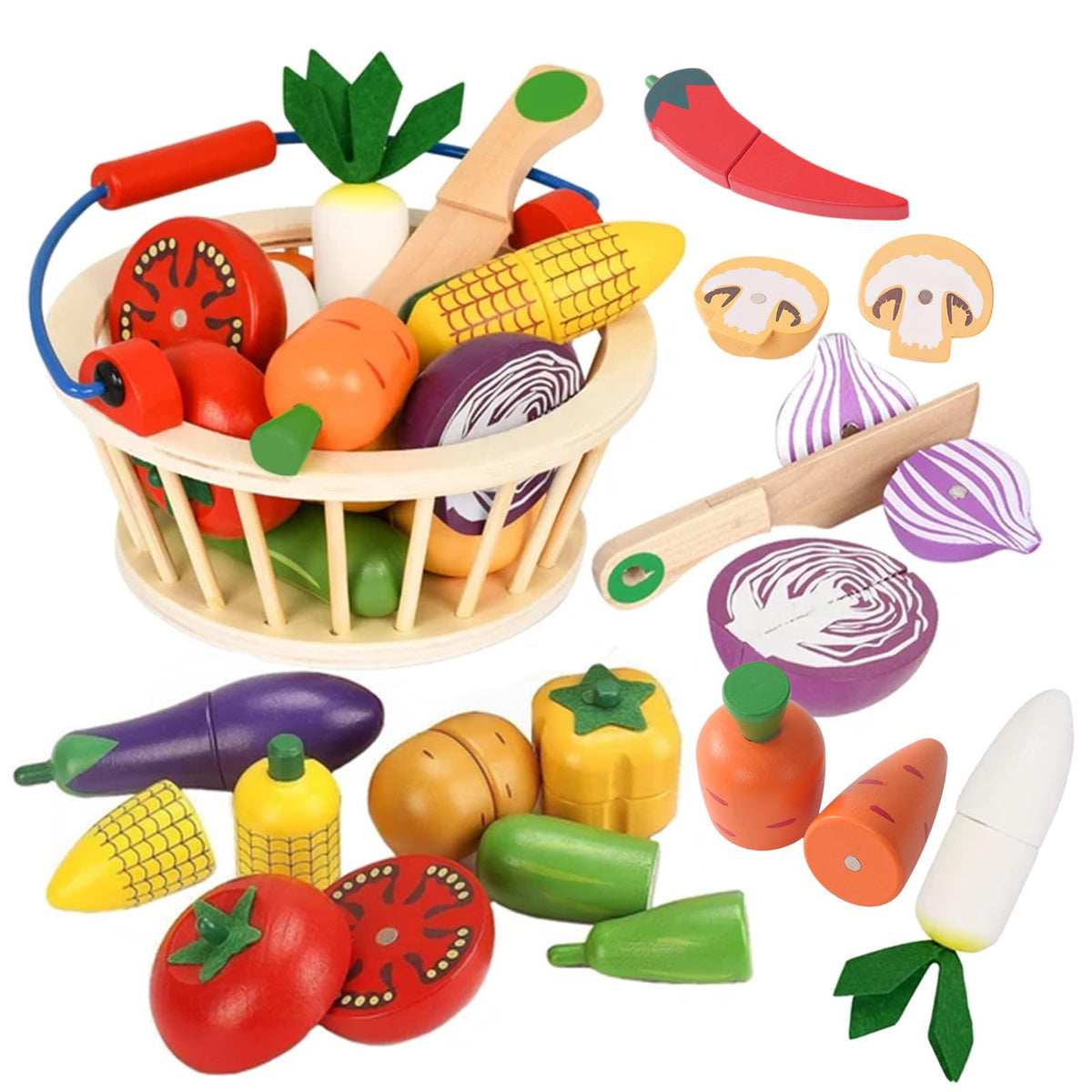 Smartwo wooden vegetable kit for pretend play and fine motor skill development