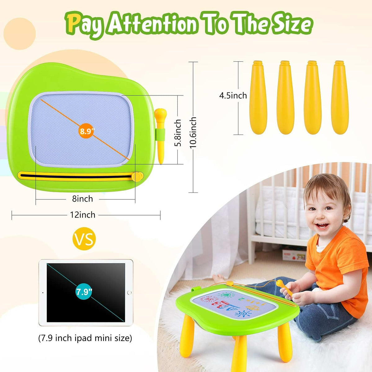 Smasiagon doodle board with four colors to spark early color recognition.