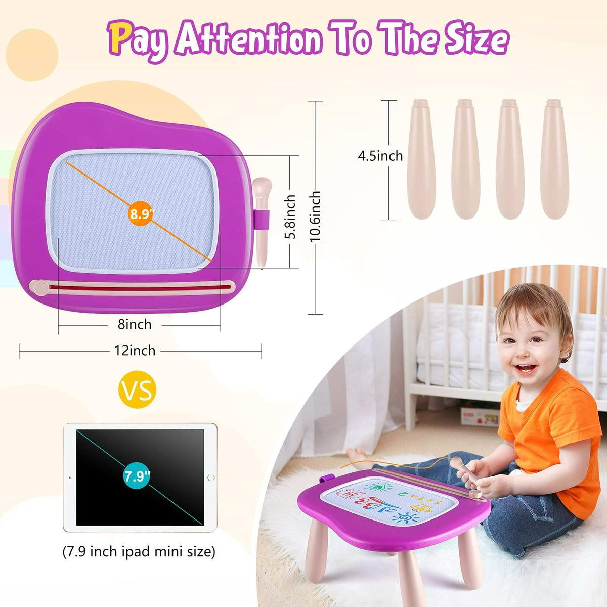 Smasiagon magnetic doodle pad erases easily for mess-free travel.