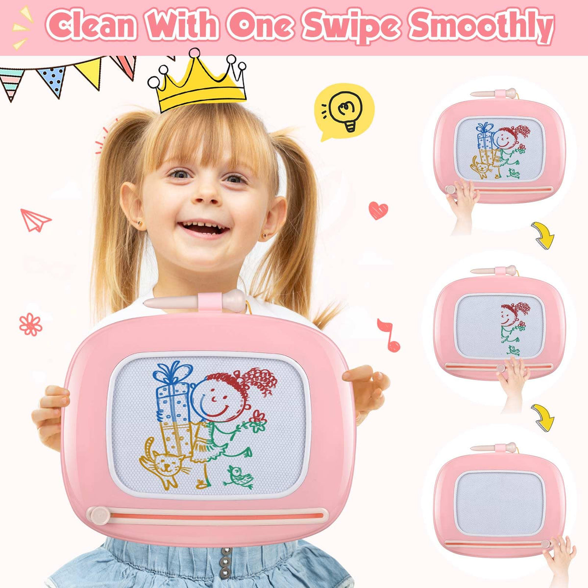 Smasiagon Toddler Doodle Board color palette demonstrates four hues for expressive artwork.