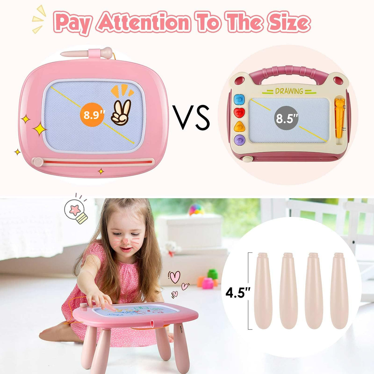 Smasiagon Toddler Doodle Board erase feature enables quick reuse during trips.