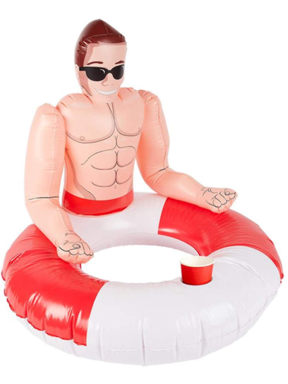 Smiffys inflatable lifeguard hunk swim ring red and white, ideal for pool parties and costume fun