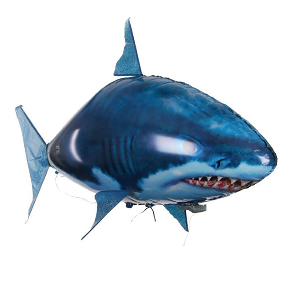Smile Diary remote shark toy blue flying over living room for indoor fun.